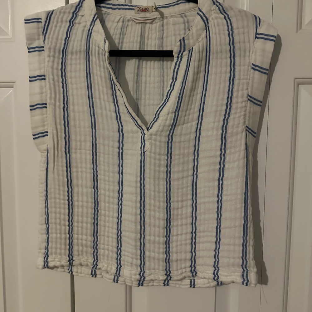 Faherty Blue and White Striped Blouse